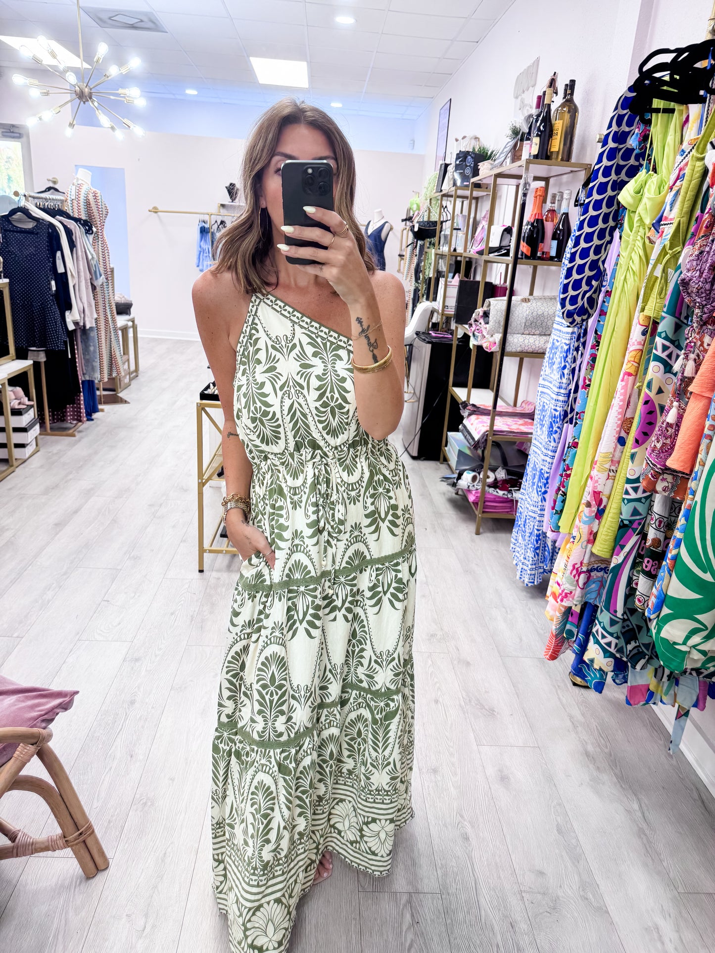 Palm Resort One Shoulder Maxi Dress