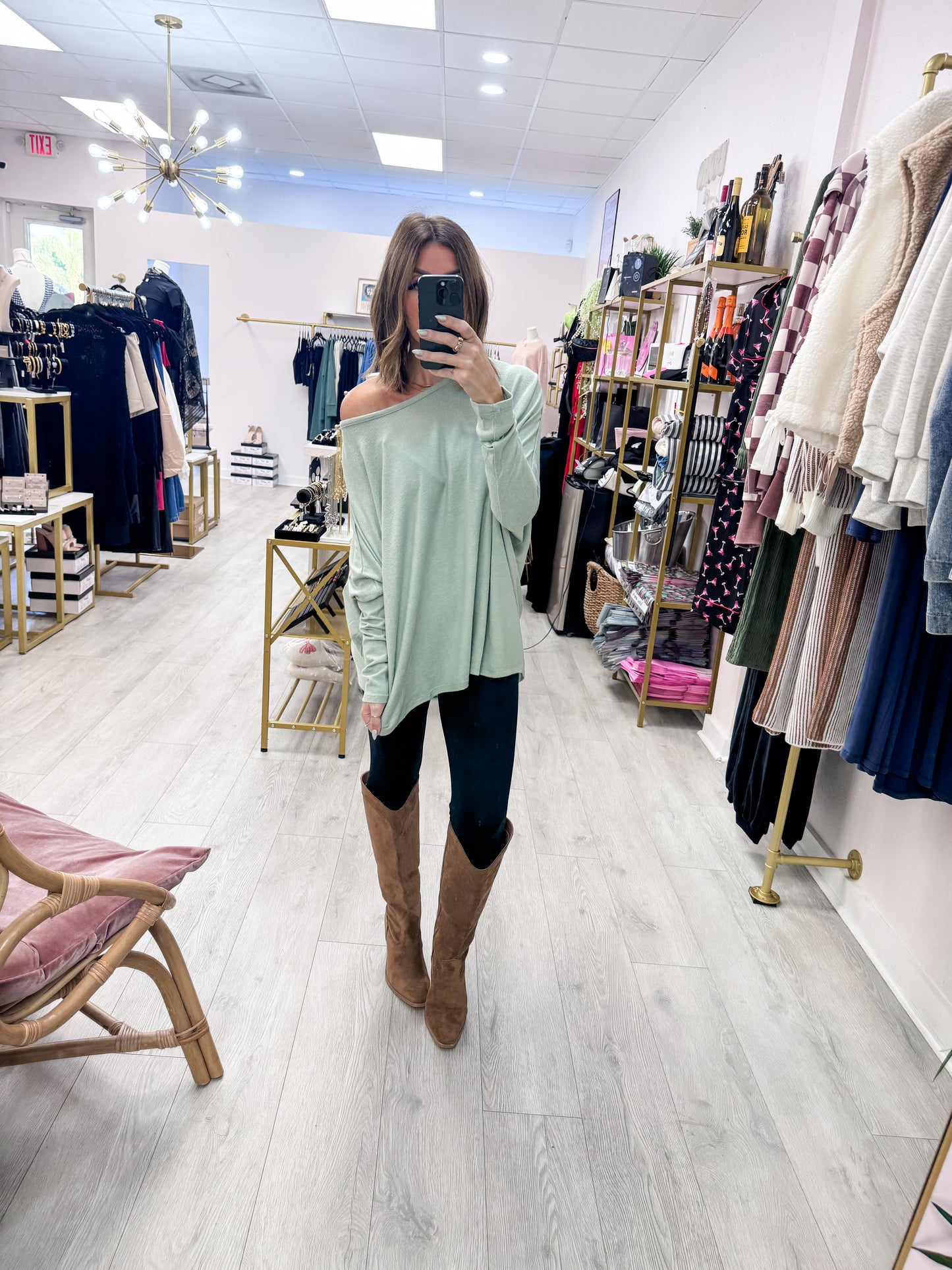 Sage Green Relaxed Fit Dolman Long Sleeve Top