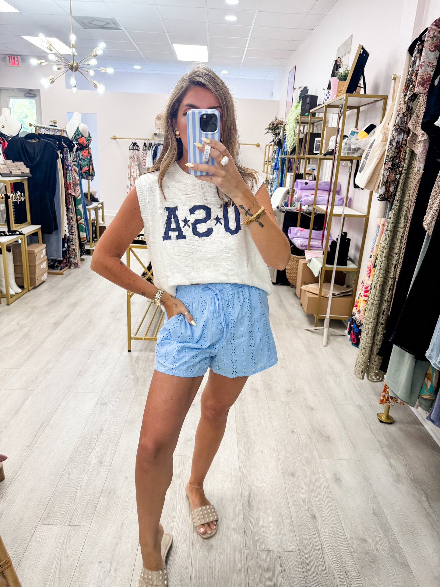 White USA Knit Top