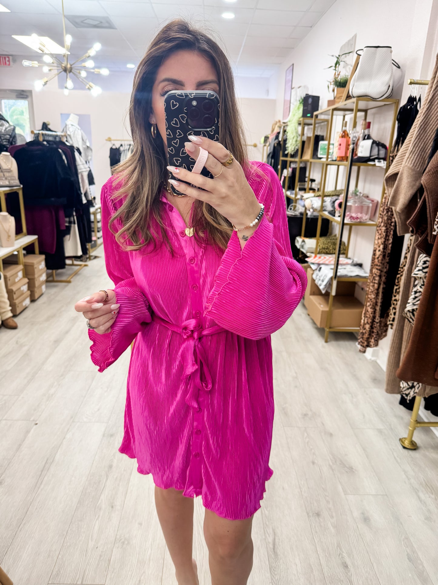 Pleated Belted Dress