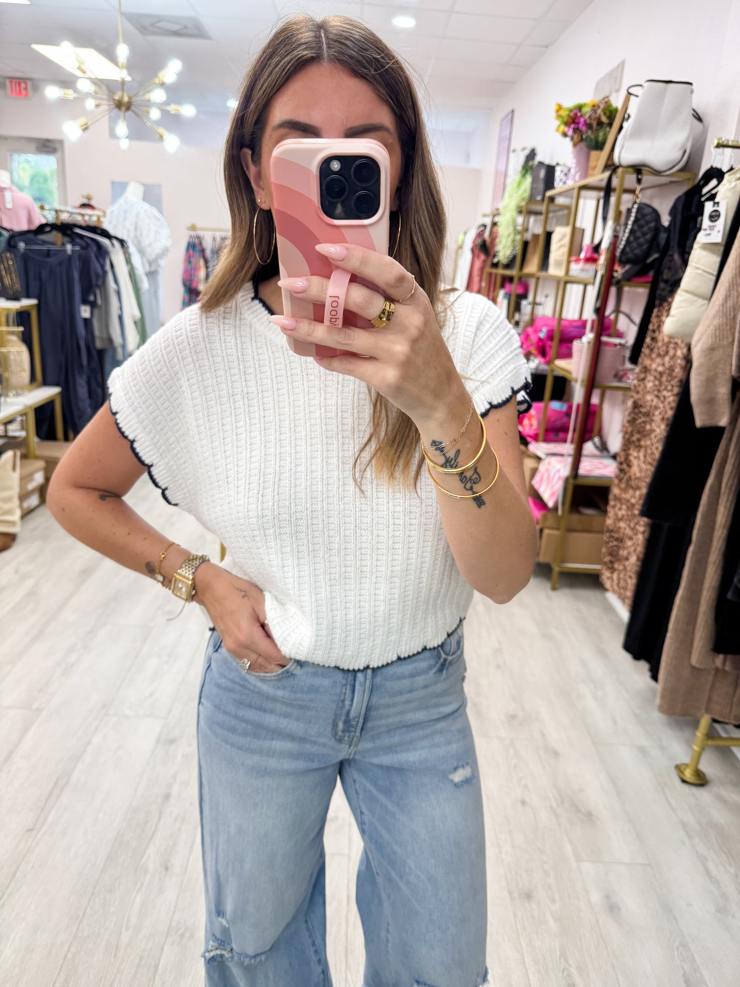 Solid Scallop Knit Top