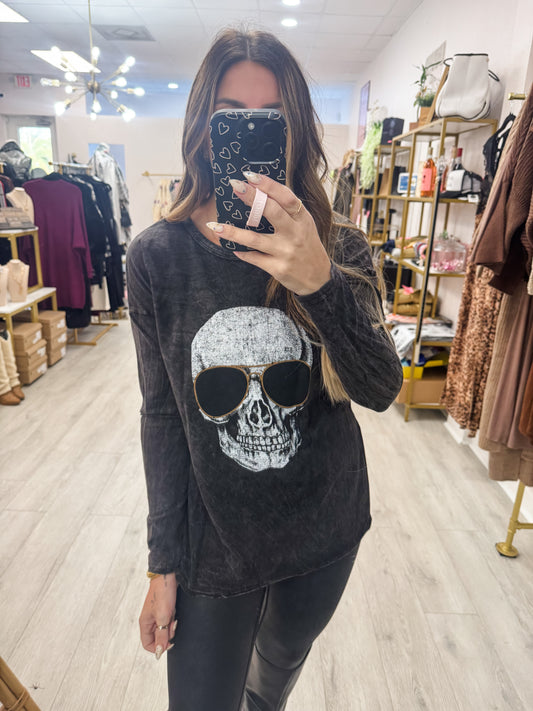 Mineral Wash Skull Sunglasses Top