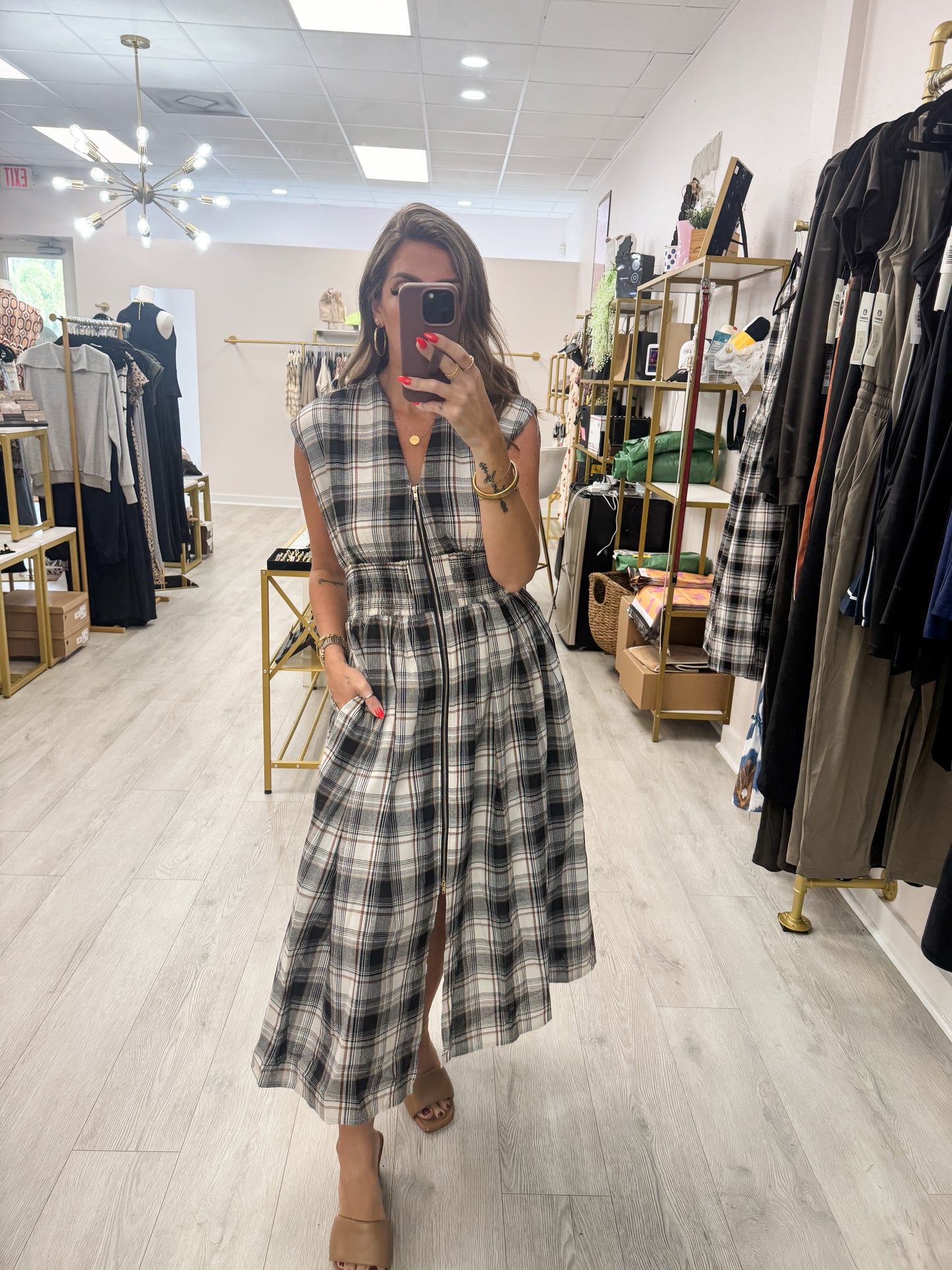 Plaid Zip Midi Dress