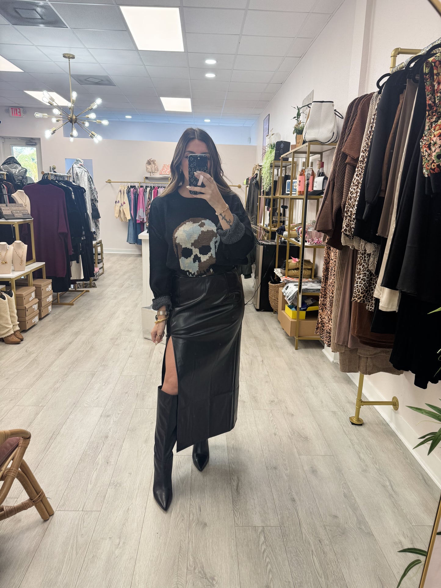 Black Leather Slit Skirt