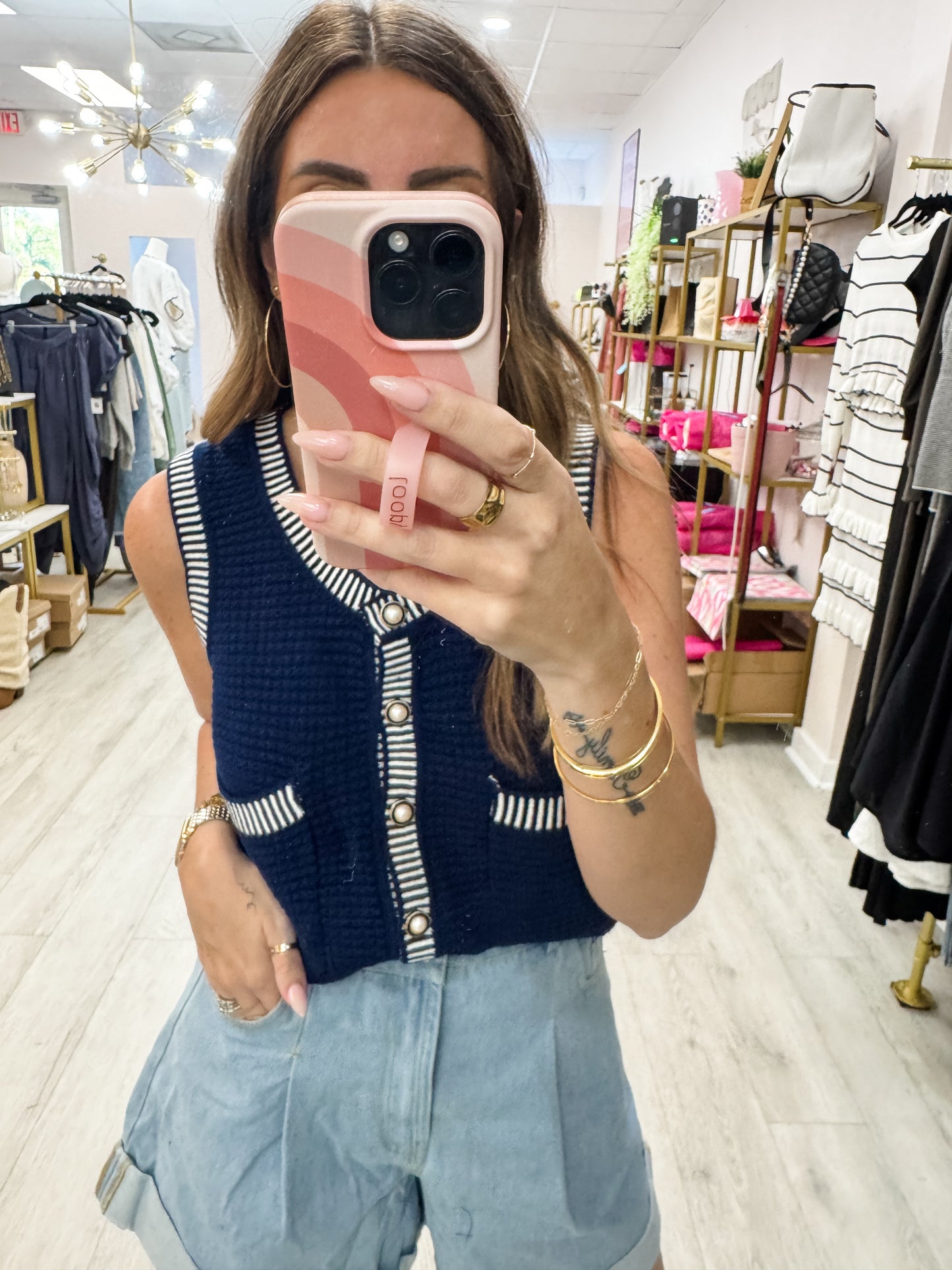Navy Sleeveless Knit Top