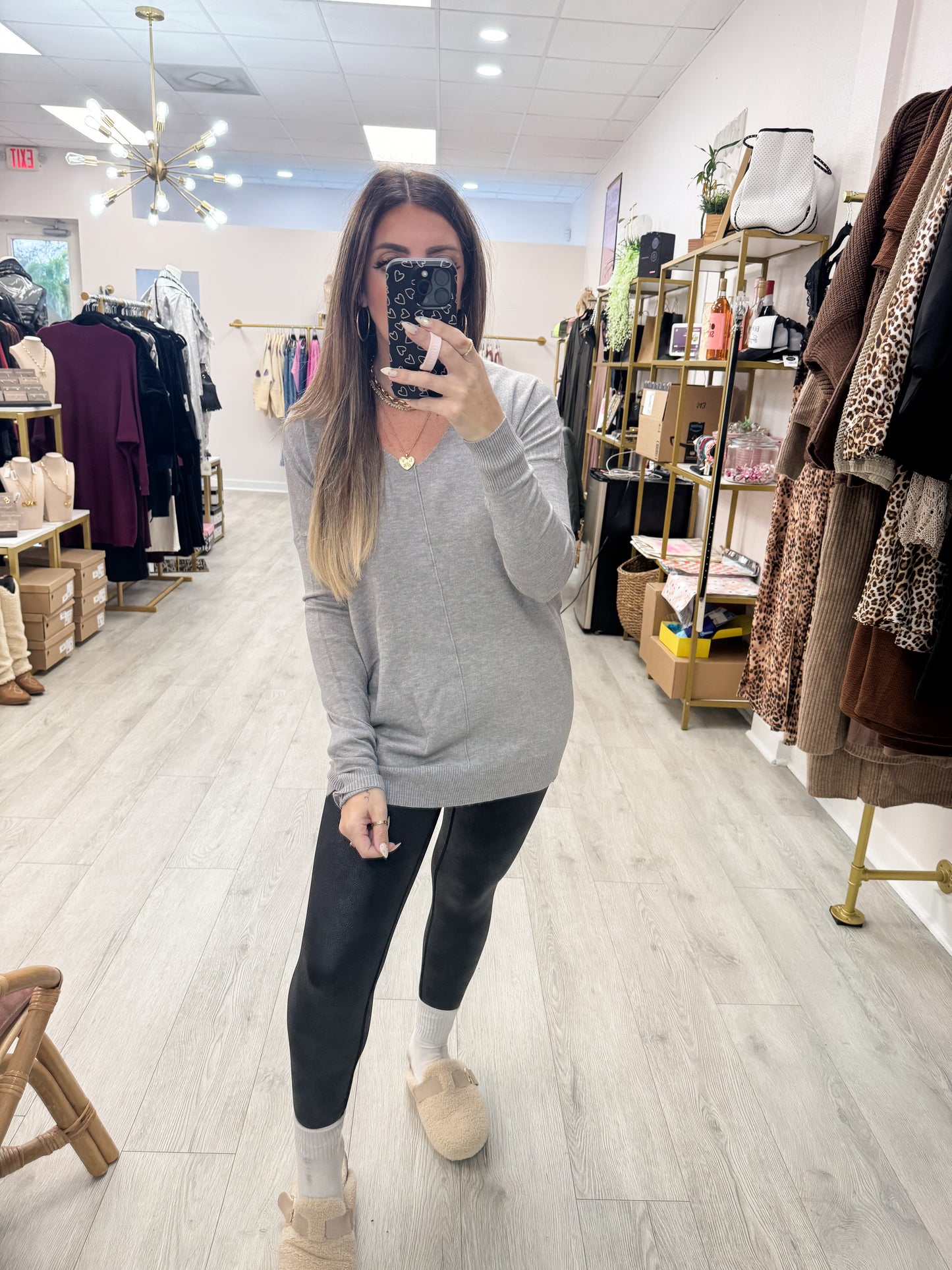 Gray V Neck Pullover