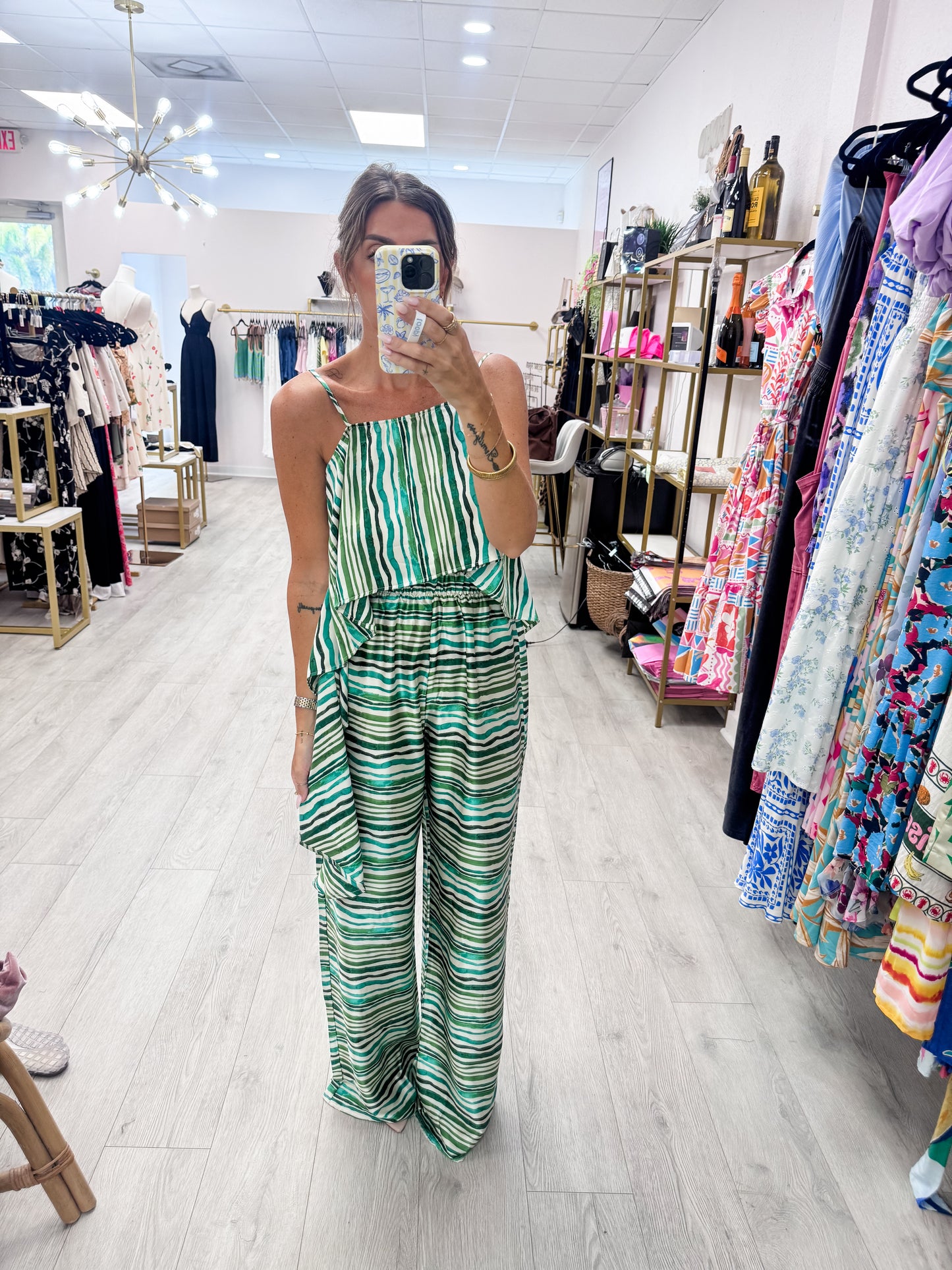 Abstract Stripe Tie Back Top