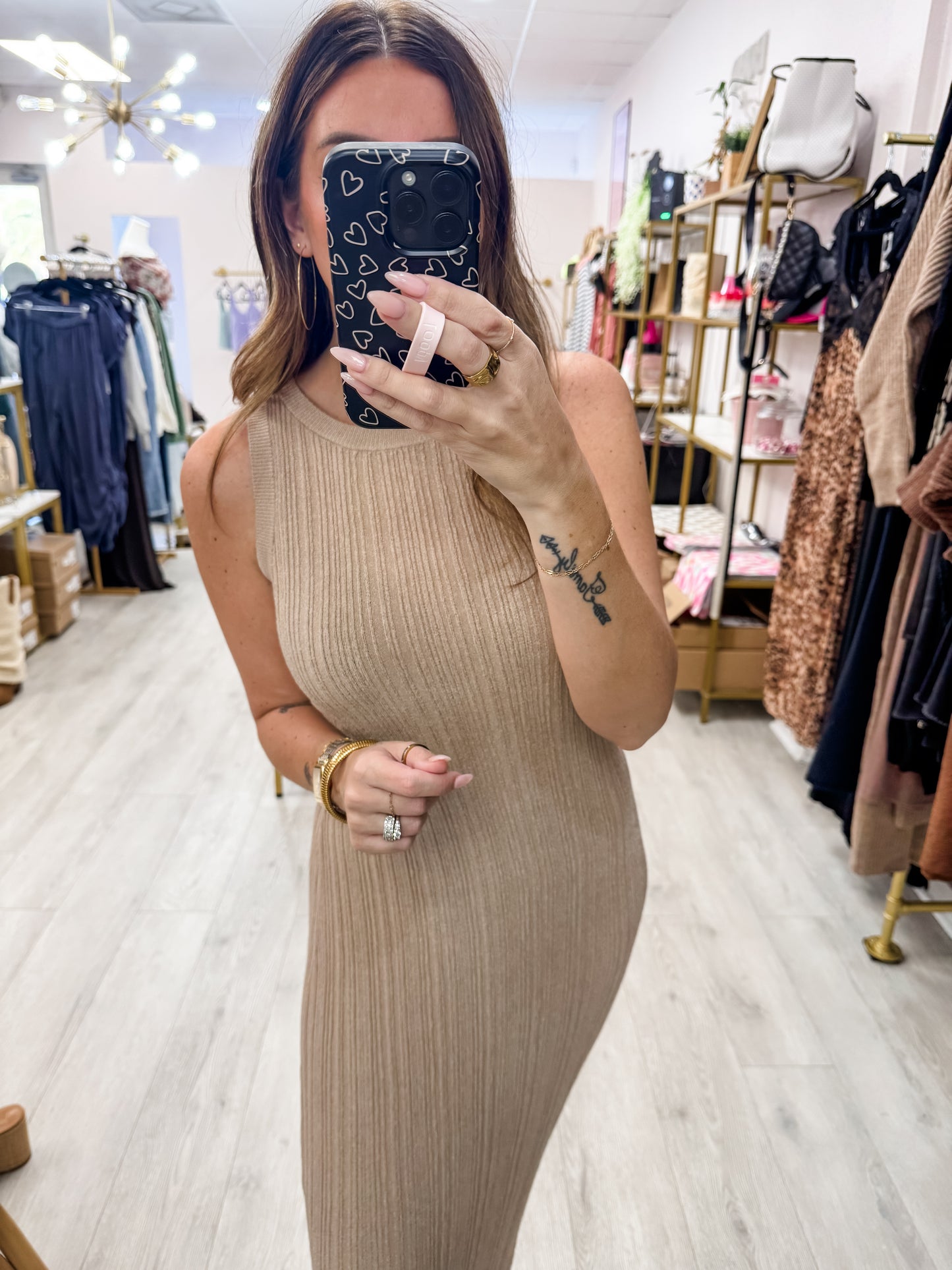 Latte Bodycon Slit Dress