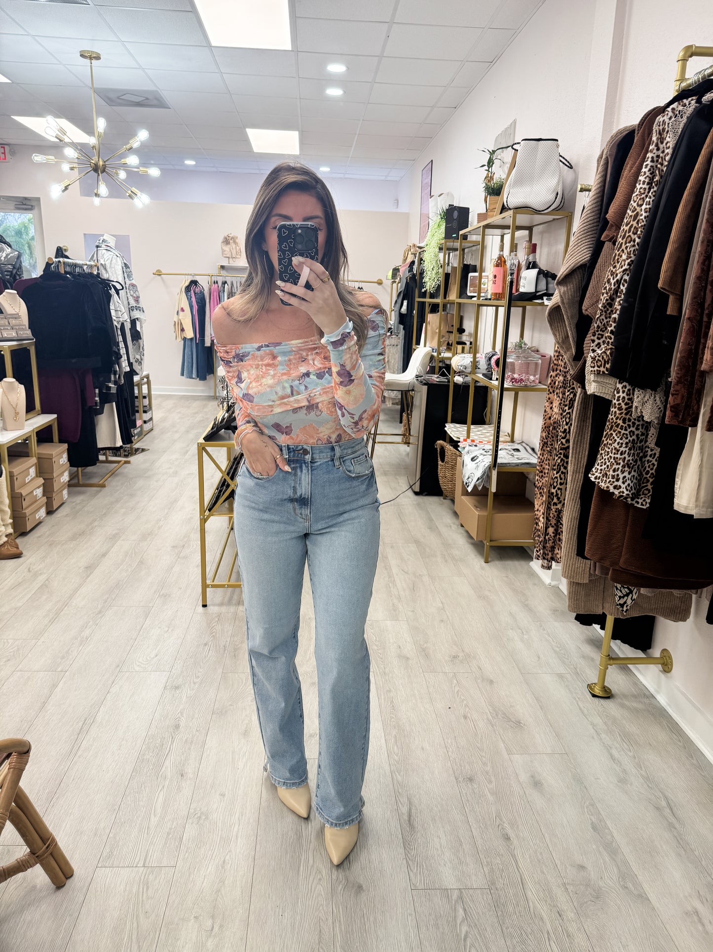 Floral Mesh Fold Over Bodysuit