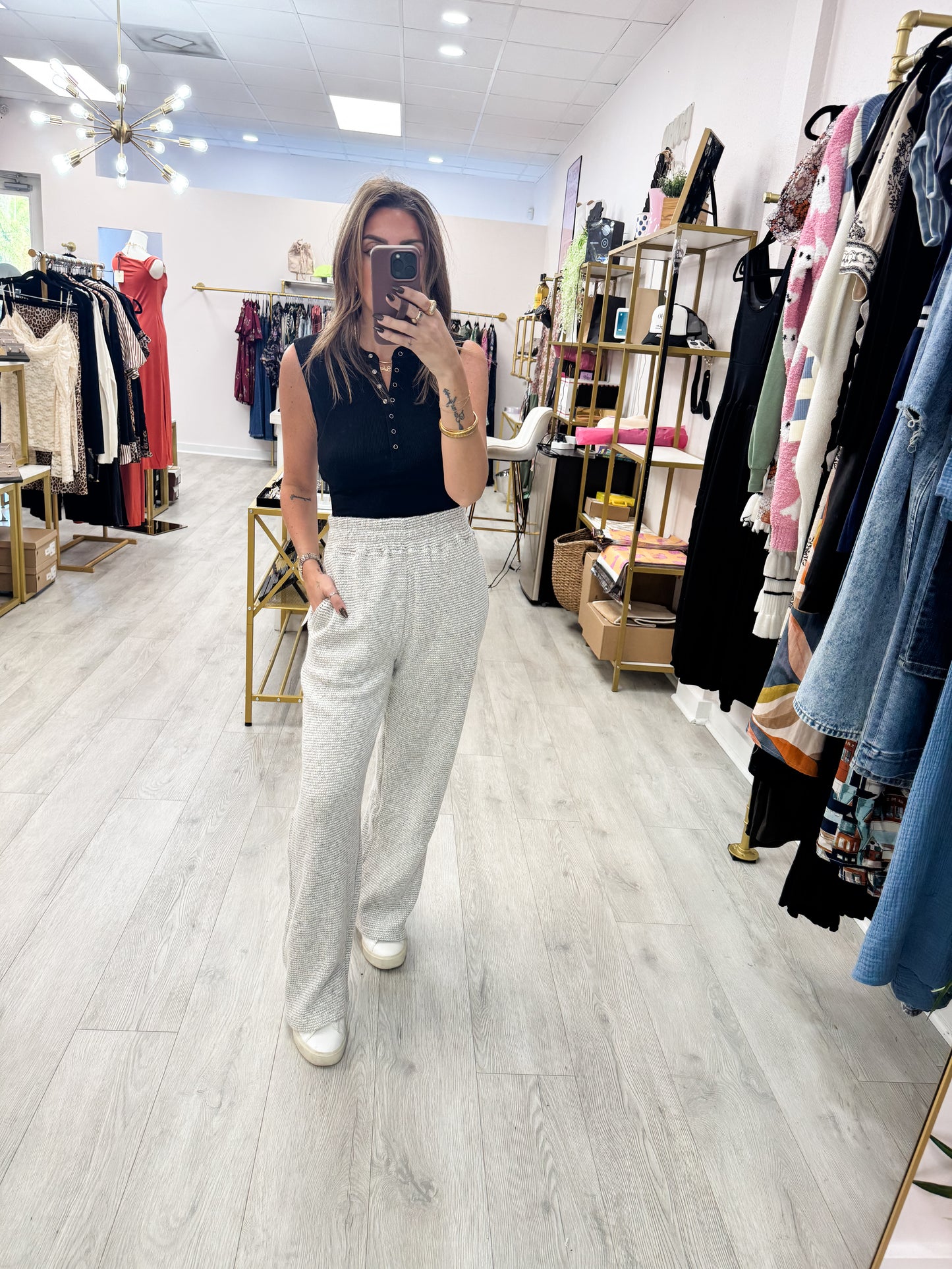 Marina Textured Cotton Blend Wide Leg Pants