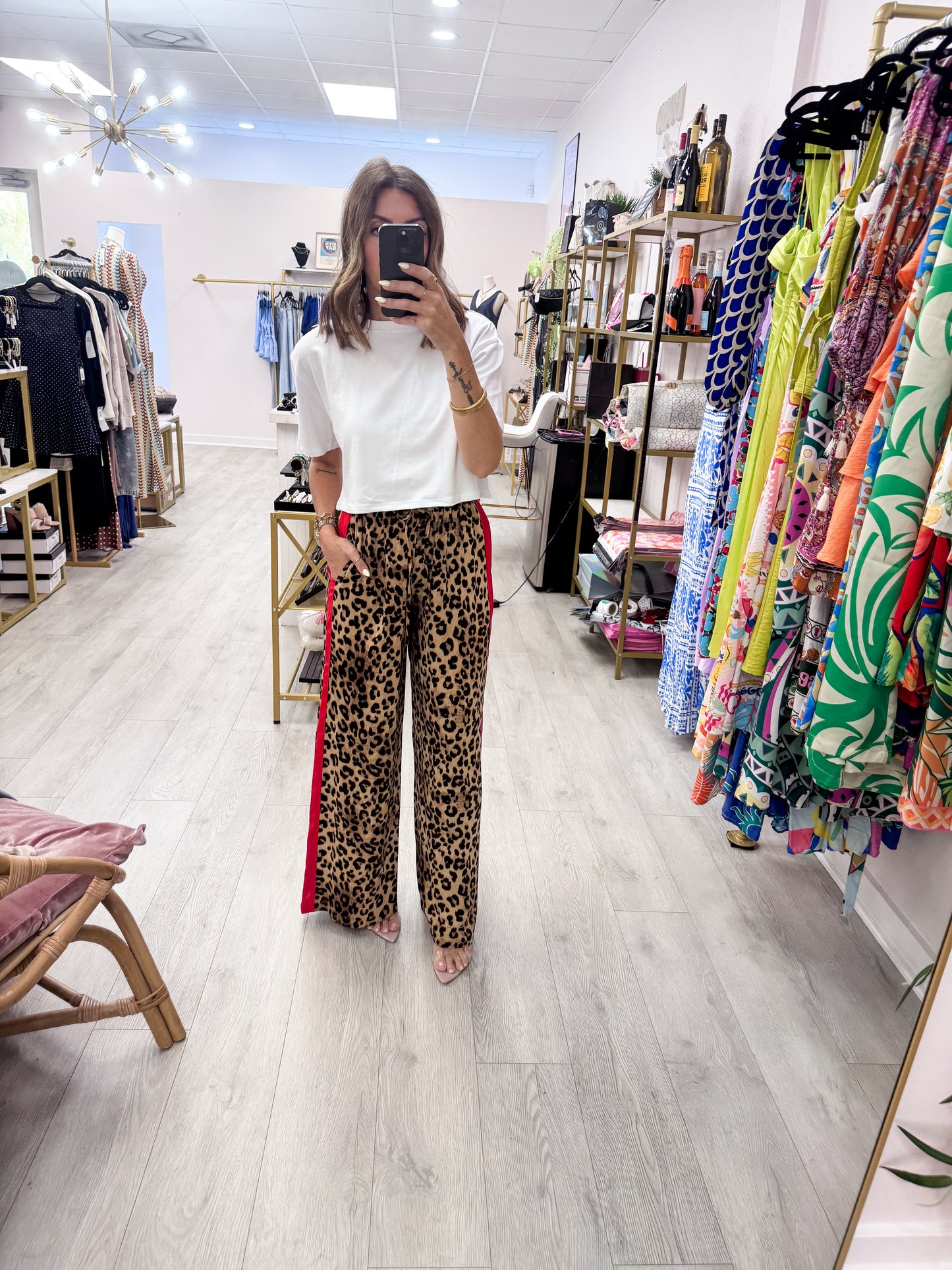 Red Striped Leopard Printed Track Pants