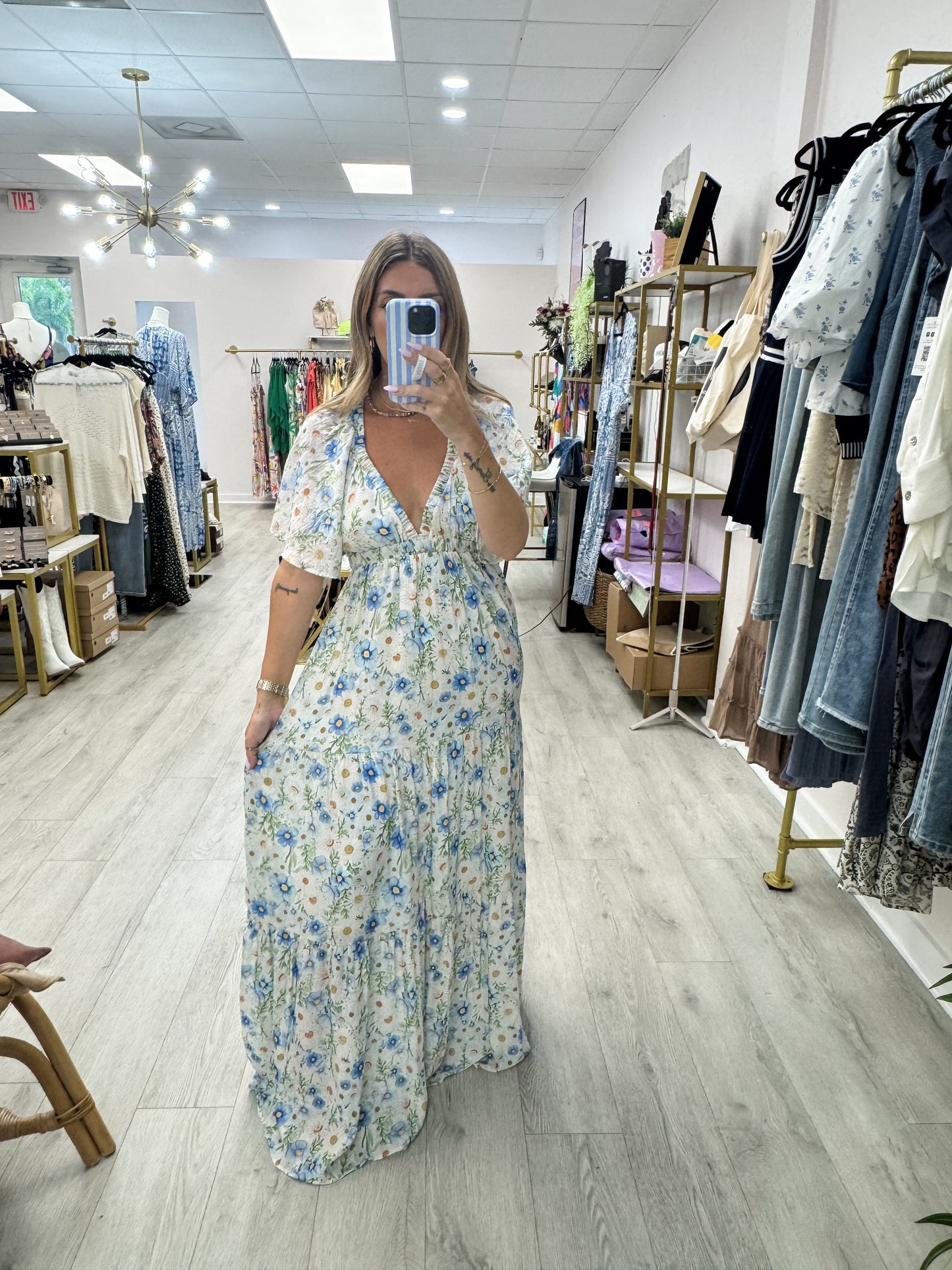 Floral V Neck Maxi Dress