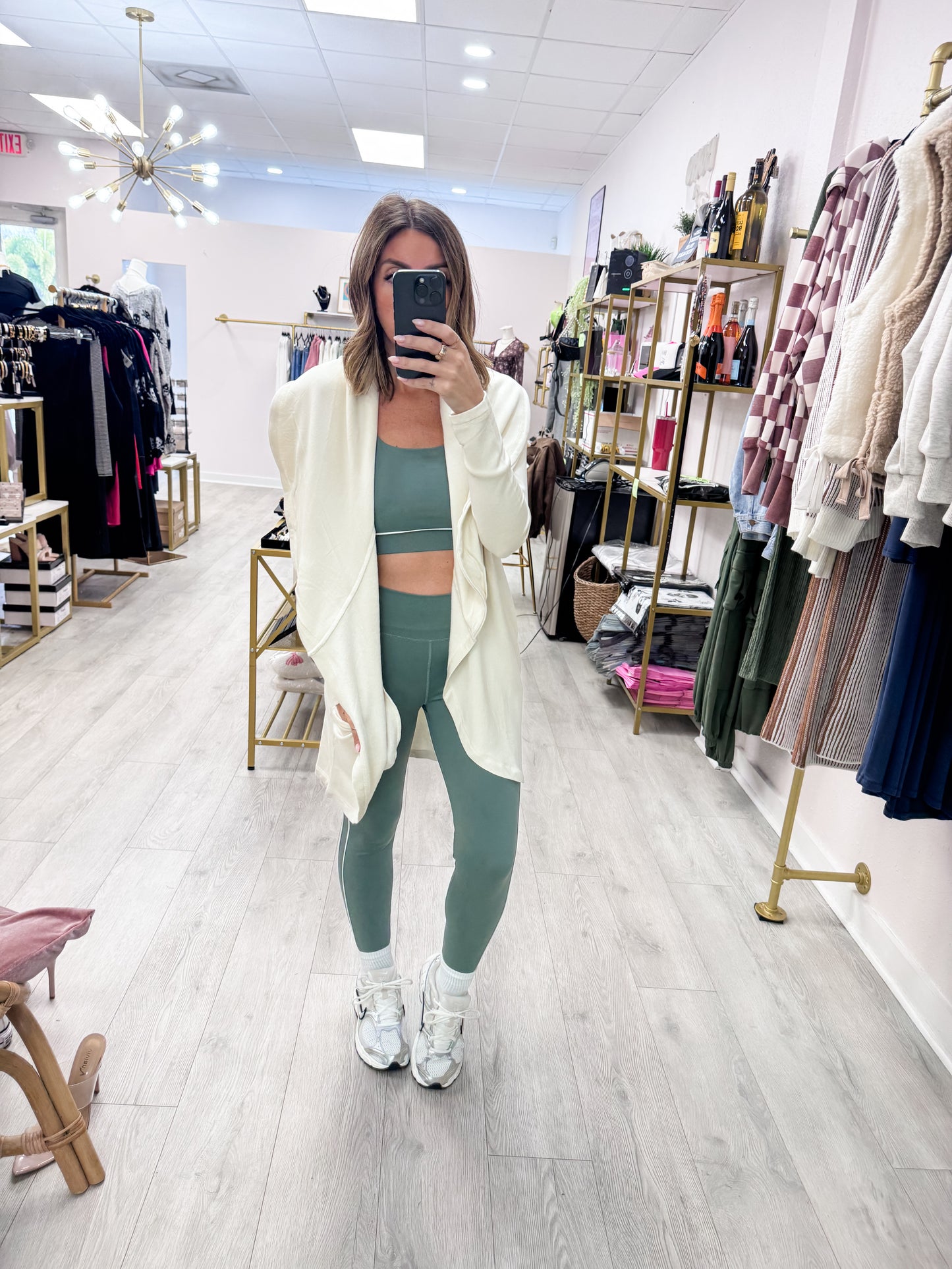 Natural Fleece Lined Open Front Flowy Cardigan