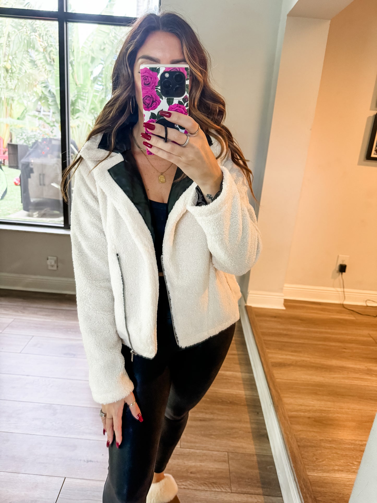 The Sherpa Leather Trim Motto Jacket