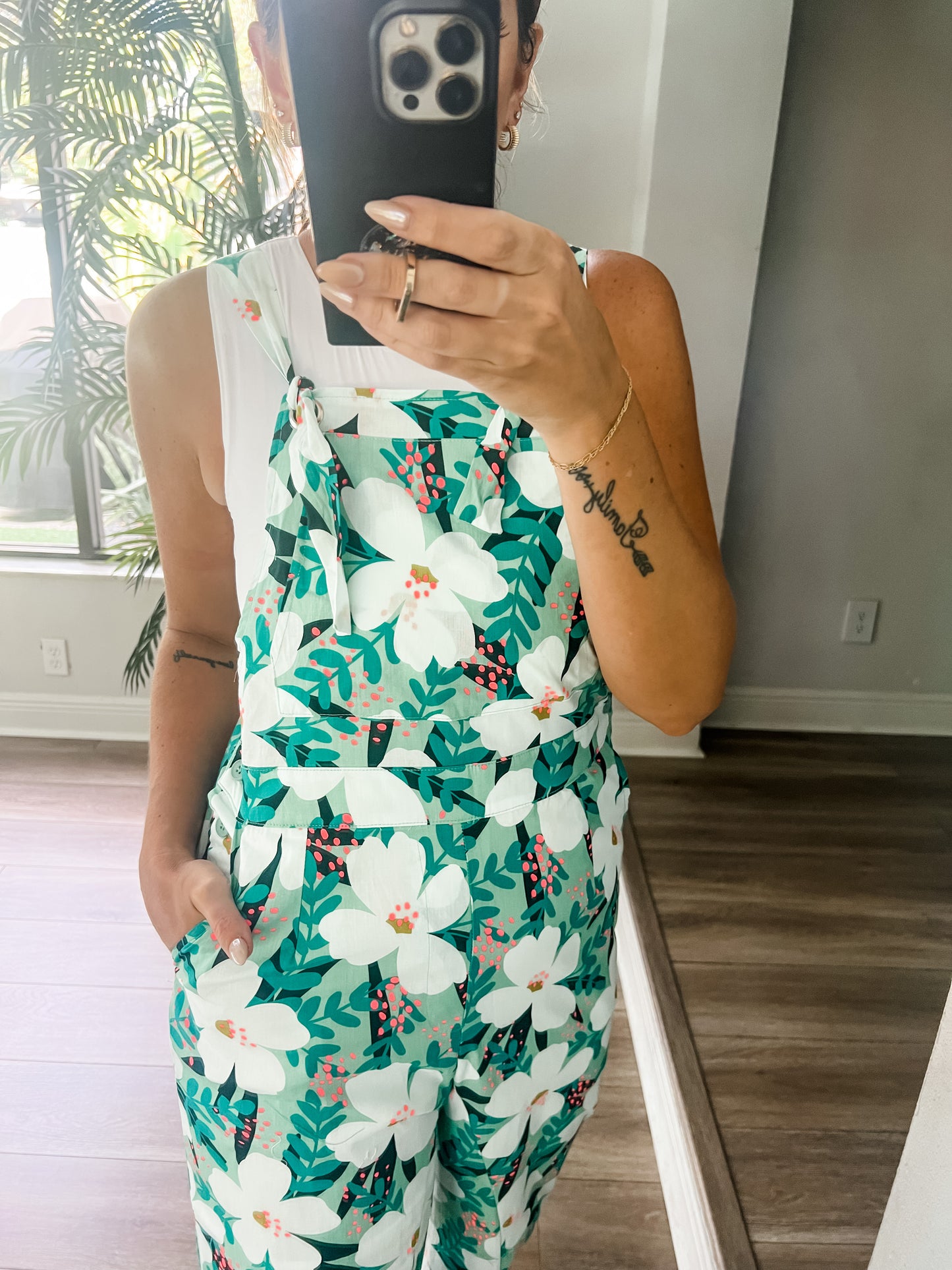 The Mint Floral Overalls