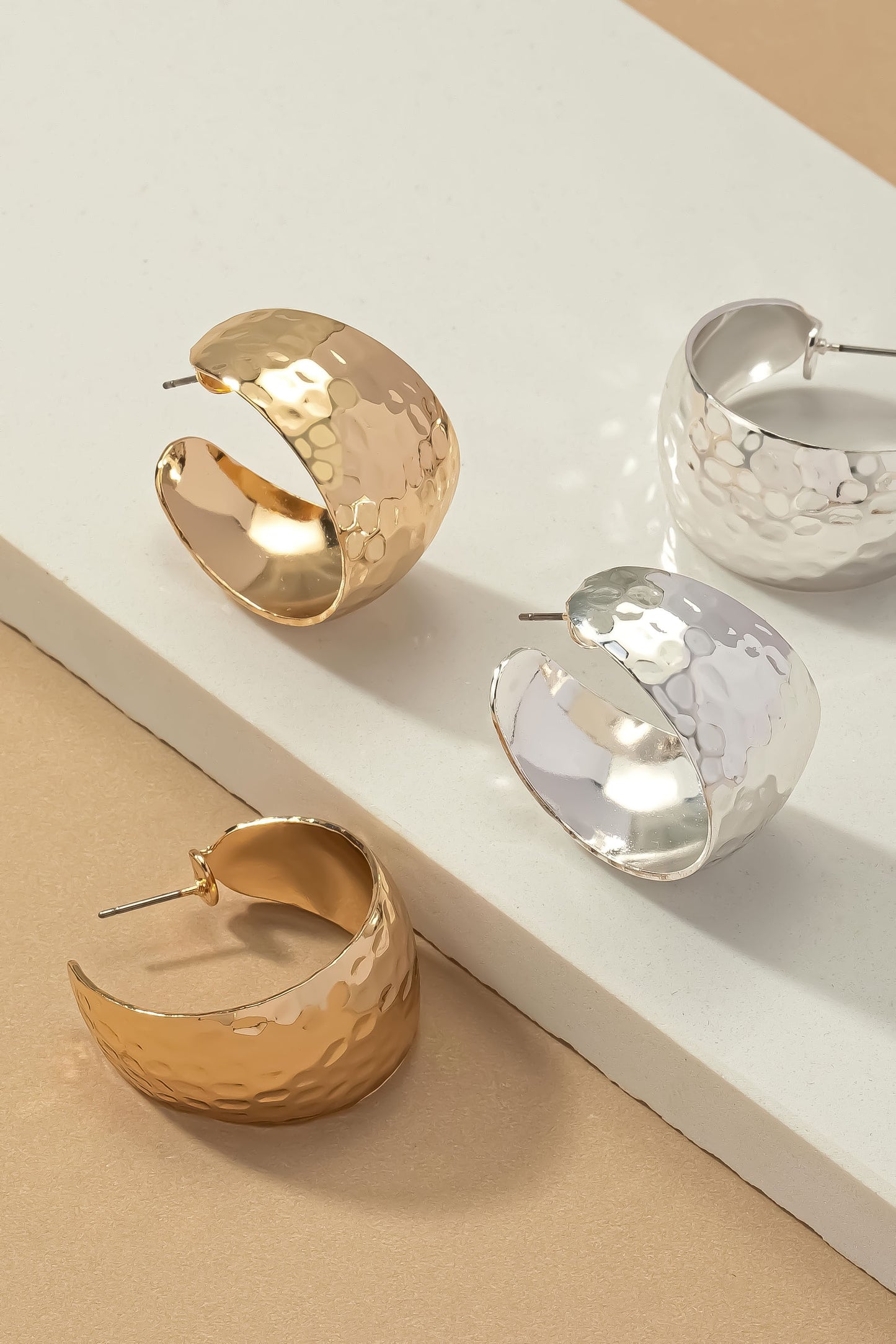 Wide Hammered Hoop Earrings