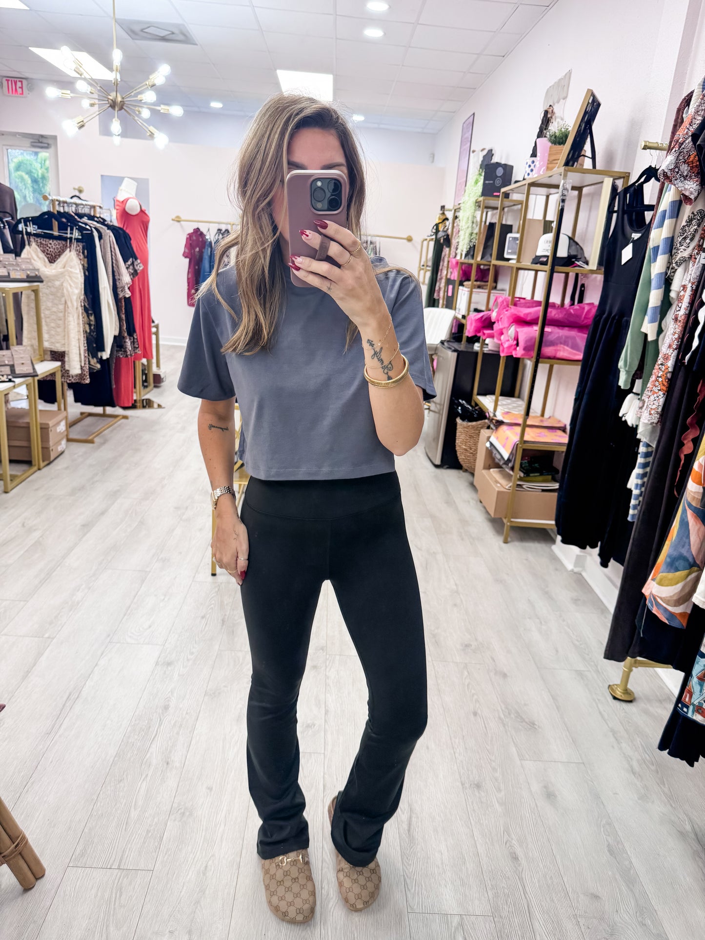Dark Gray Cotton Lycra Boxy Cropped Tee