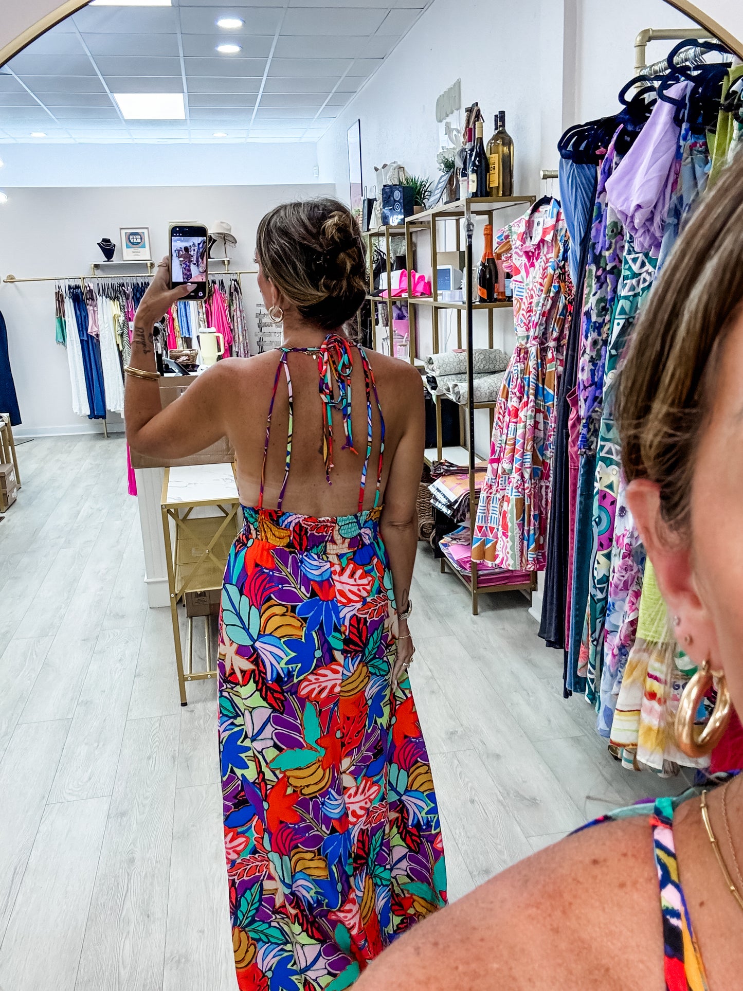 Jewel Tone Tropical Floral Smocked Maxi Dress