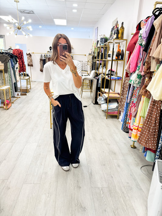 Black Curved Classic Track Pants