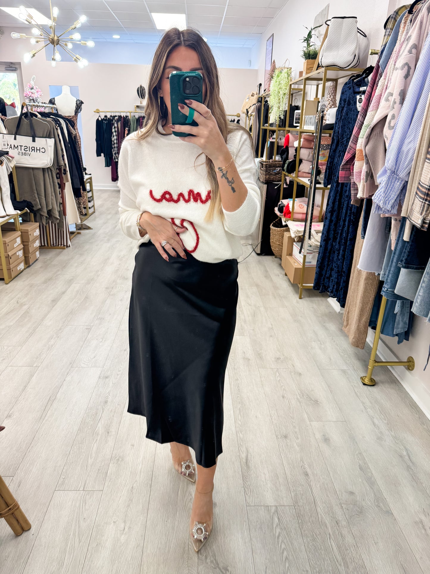 Midi Black Satin Skirt