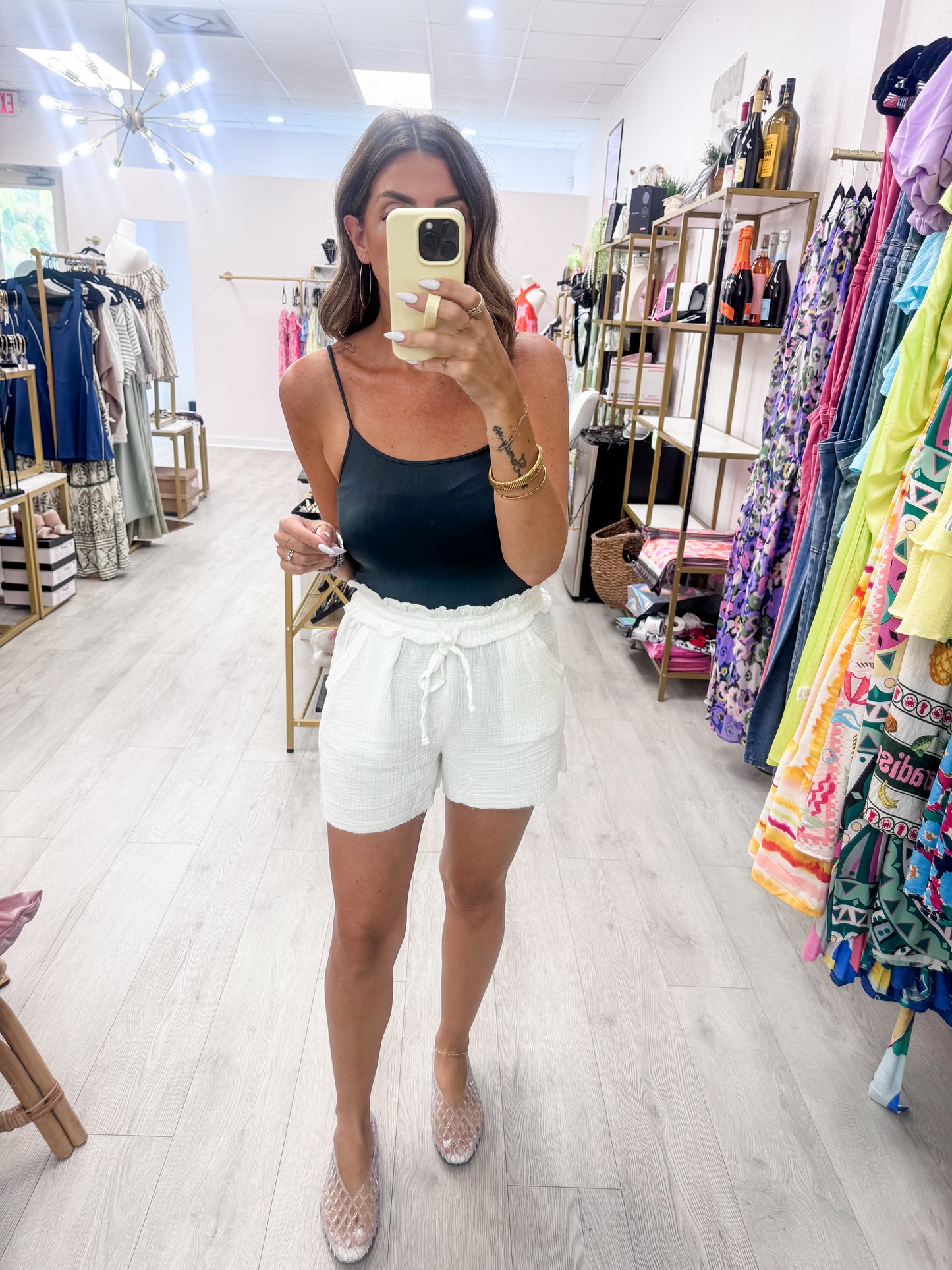 White Washed Double Gauze Drawstring Shorts