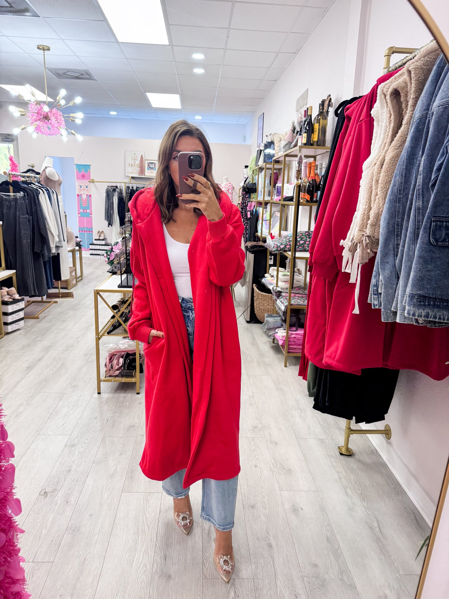 Red Fleece French Terry Hood Coat