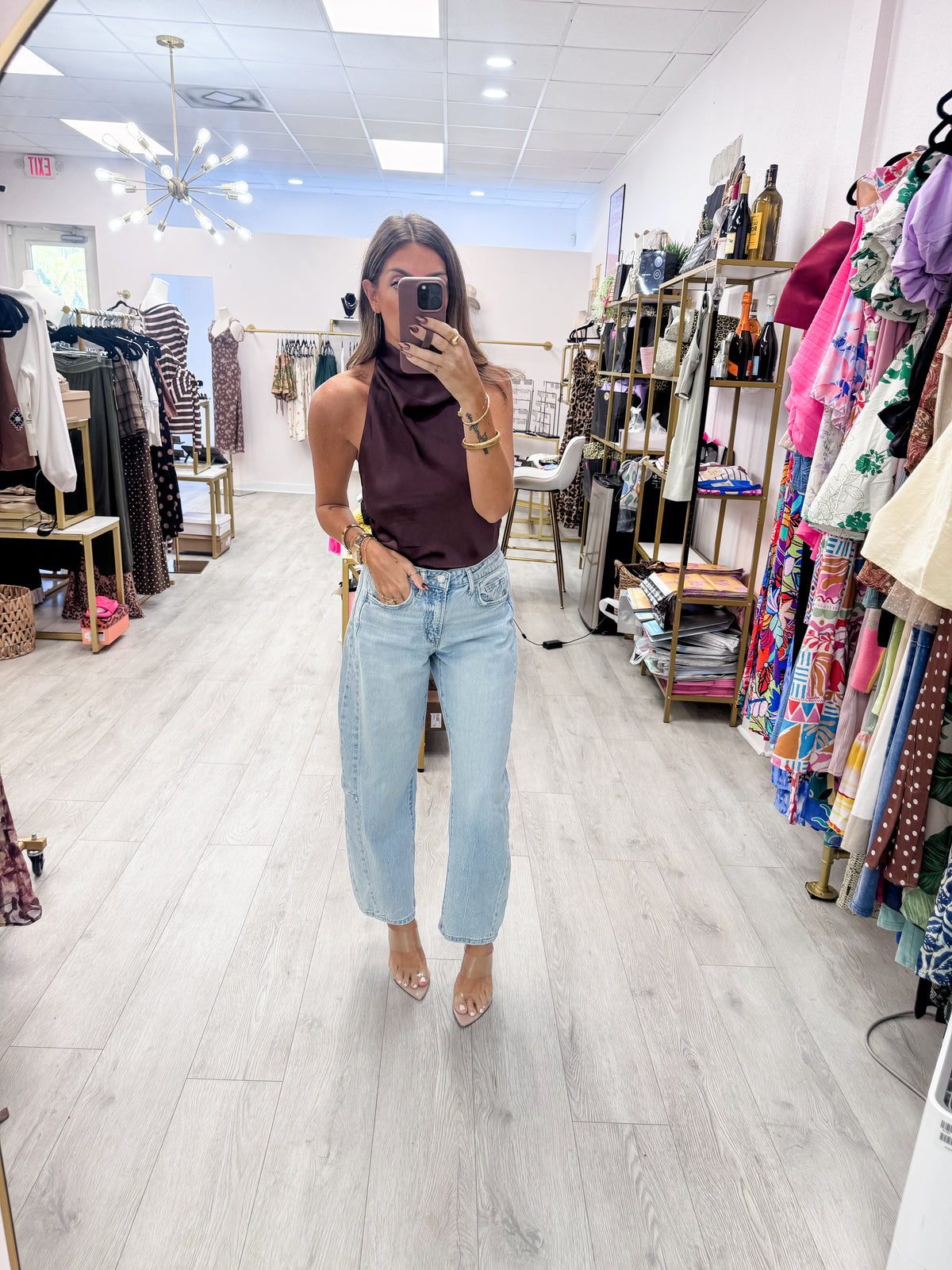 Cocoa Halter Neck Silk Top