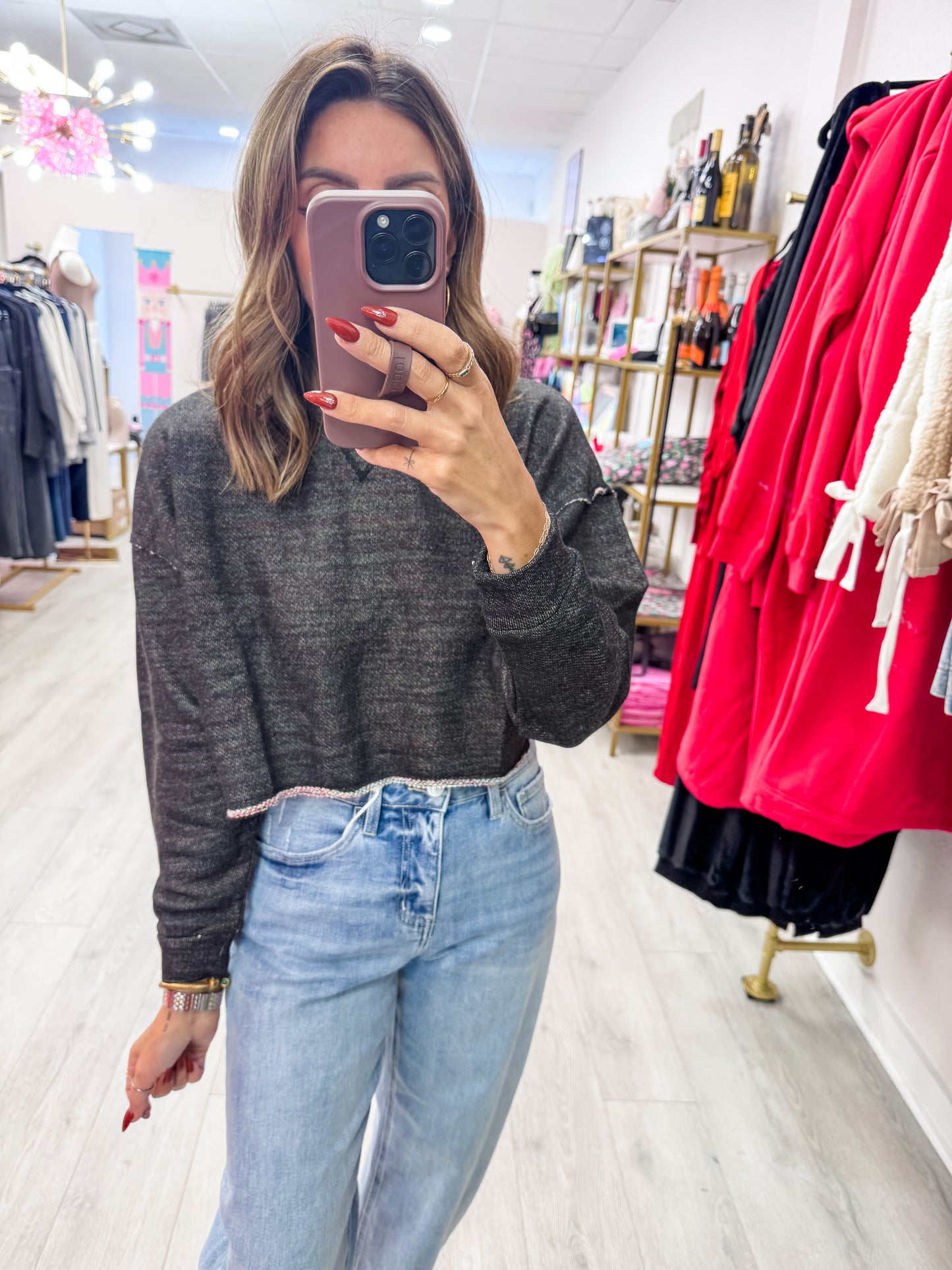 Black Drop-Shoulder Cropped Top