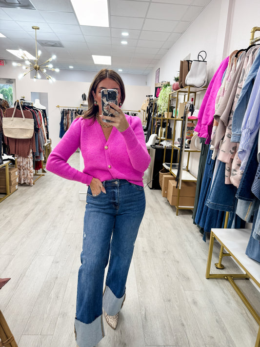 Magenta Button Down Cardigan