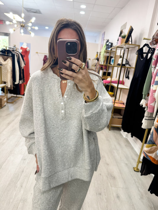 Marina Textured Cotton Blend Knit Henley