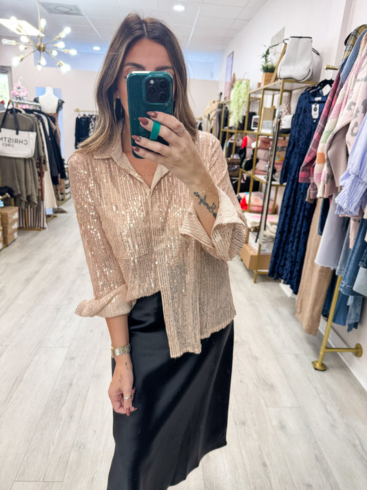 Gold Sequin Button Down Top