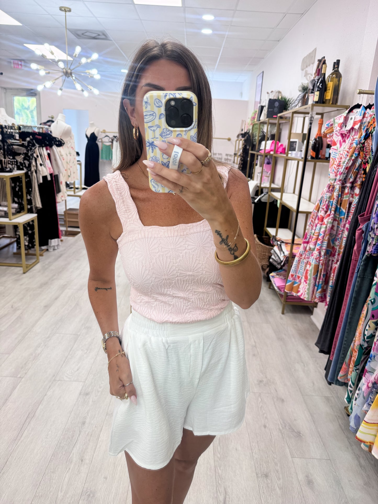 Icy Pink Lace Textured Square Top