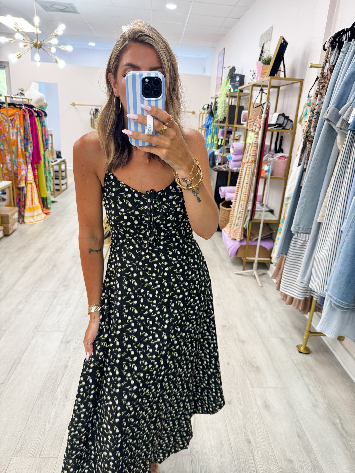Black Ditsy Floral Dress