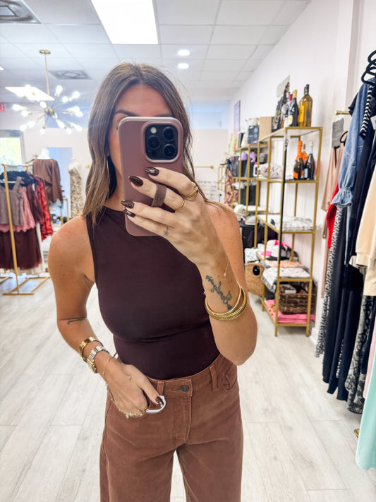 Dark Brown Mandy Mock Neck Tank