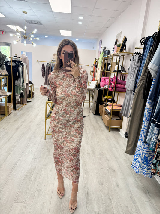 Floral Mesh Long Sleeve Dress