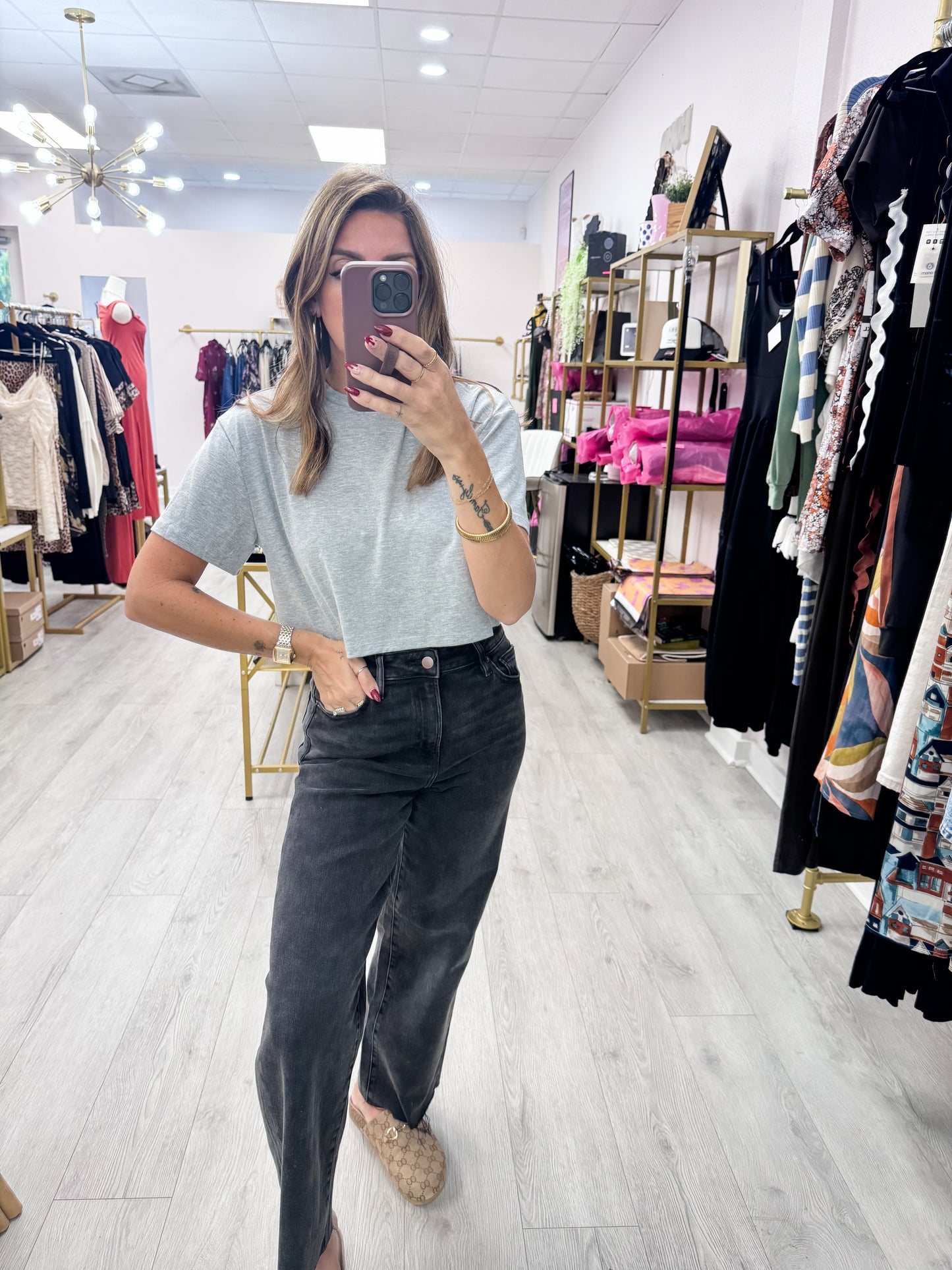 Heather Gray Cotton Lycra Boxy Cropped Tee