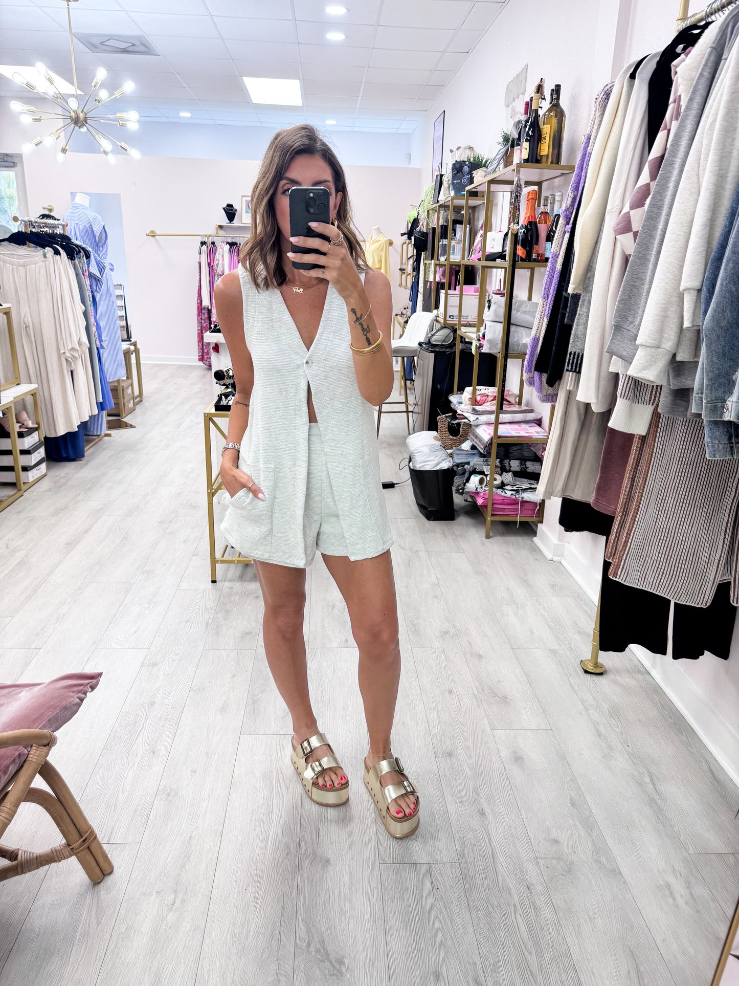 V-Neck Tunic Top & Pleated Shorts SET