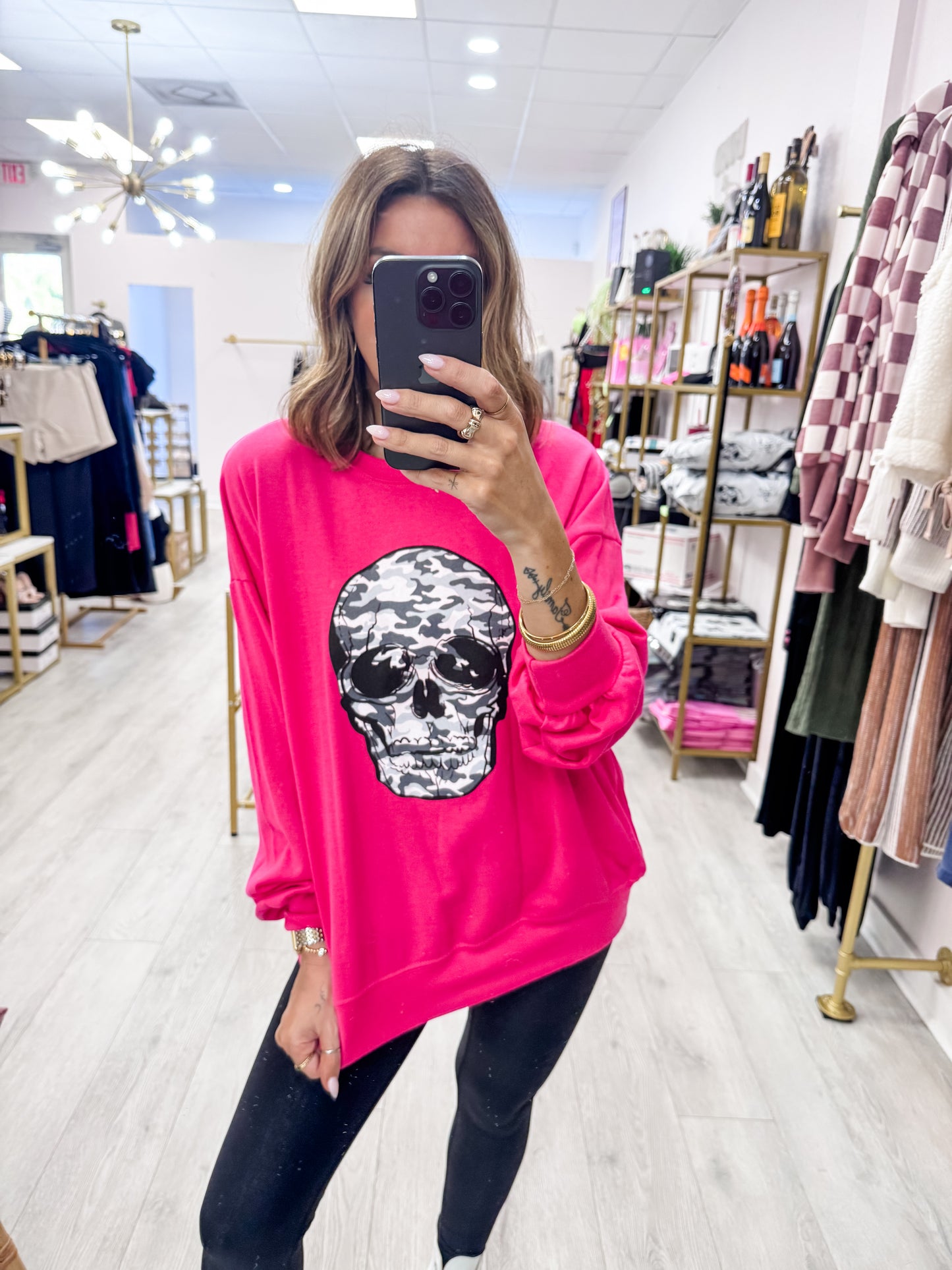Fuchsia French Terry Skull Sweatshirt