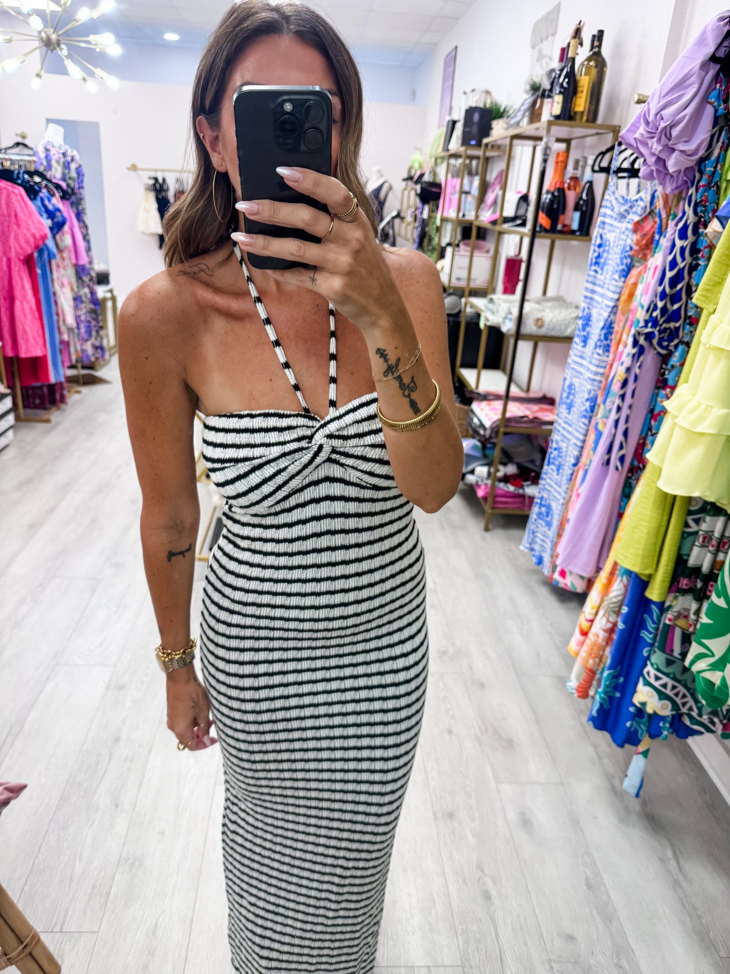 Black Halter Neck Twist Bust Midi Dress