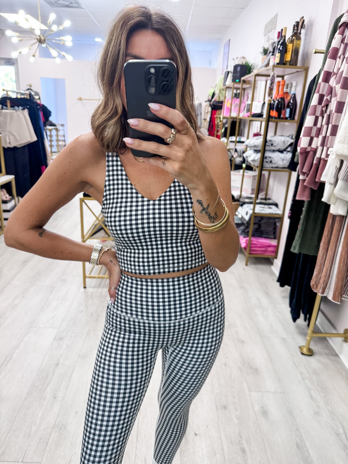 Black Gingham Print Aligned Performance SET