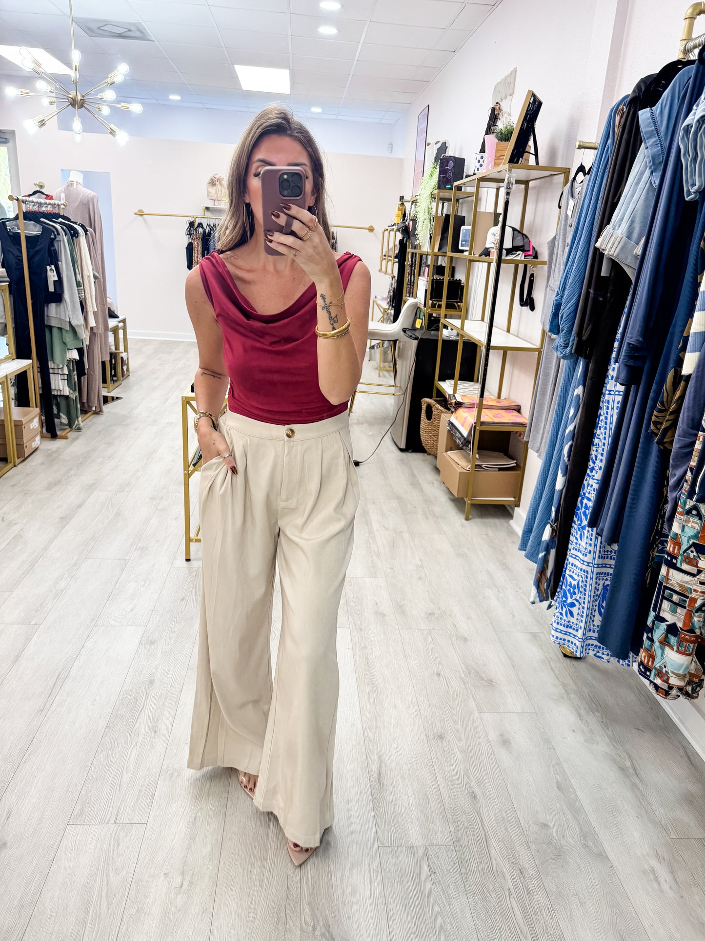 Maroon On or Off Shoulder Ruched Top