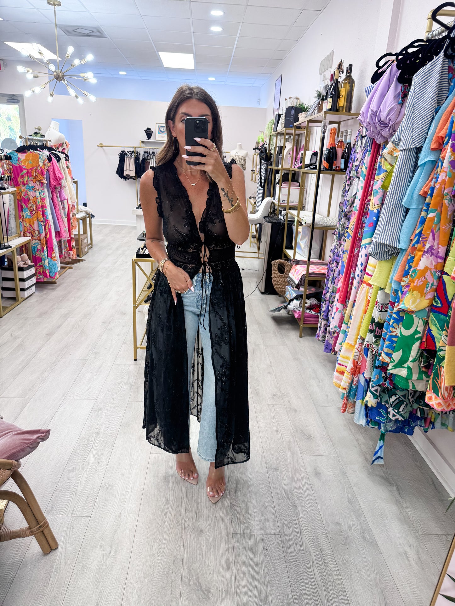 Black Embroidered Chiffon Top
