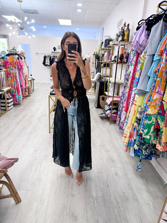 Black Embroidered Chiffon Top