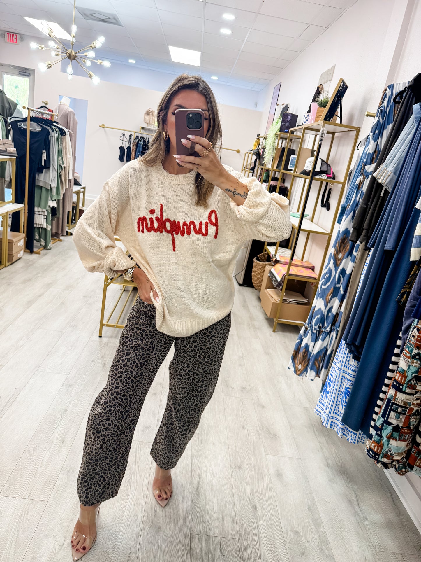Pumpkin Embroidered Sweater