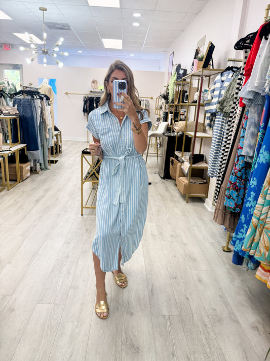 Striped Chambray Midi Dress