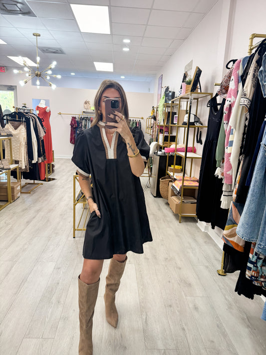 Black Contrast Collar Dress