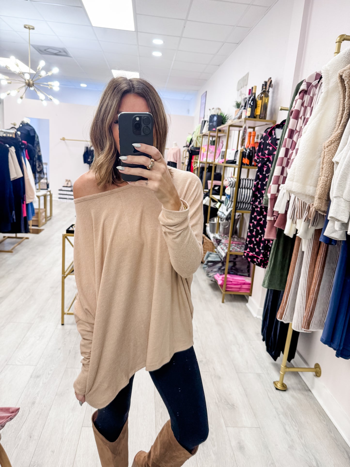 Dark Taupe Relaxed Fit Dolman Long Sleeve Top