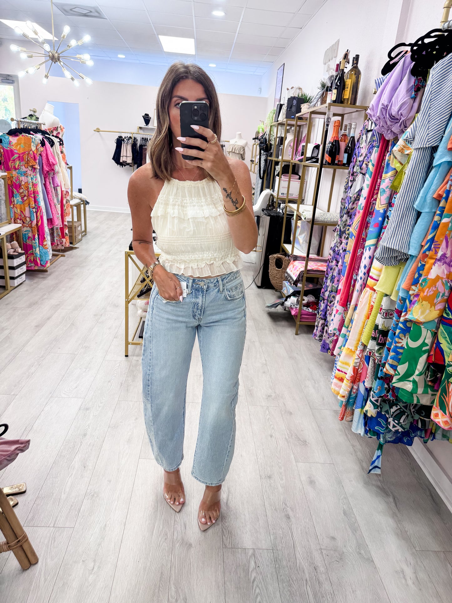 Cream Ruffled Halter Neck Top
