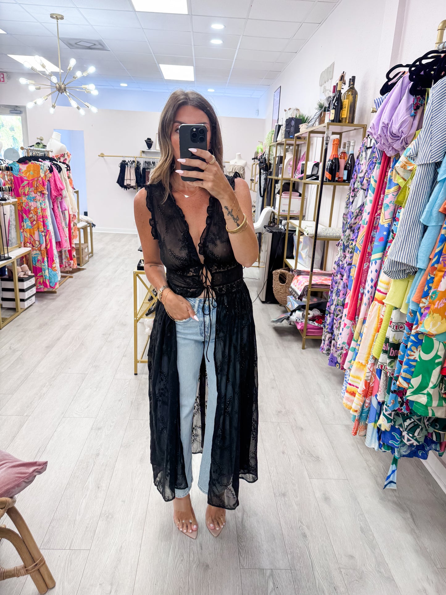 Black Embroidered Chiffon Top