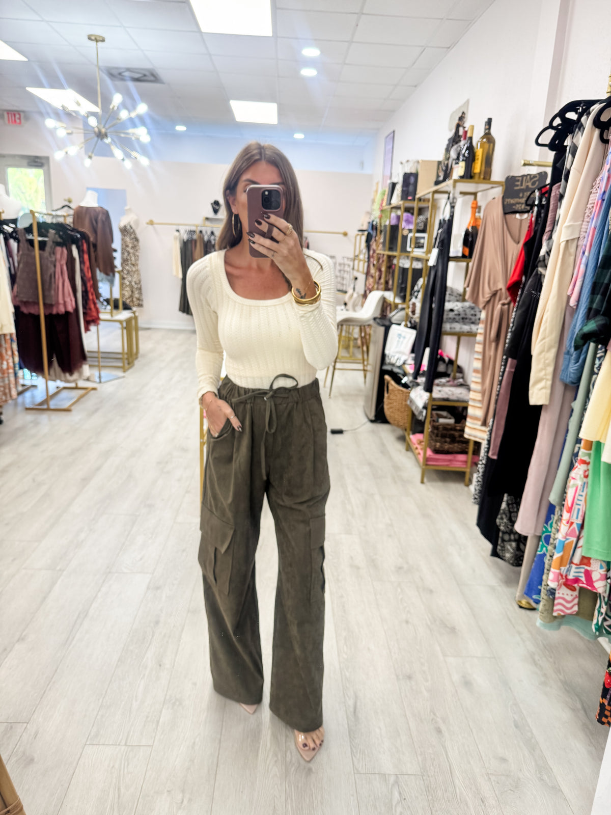Cream Pointelle Stripe Scoop Neck